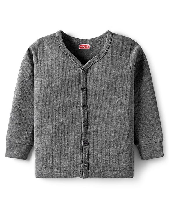 Babyhug Knit Full Sleeves Solid Color Thermal Vest & Pant Set - Grey