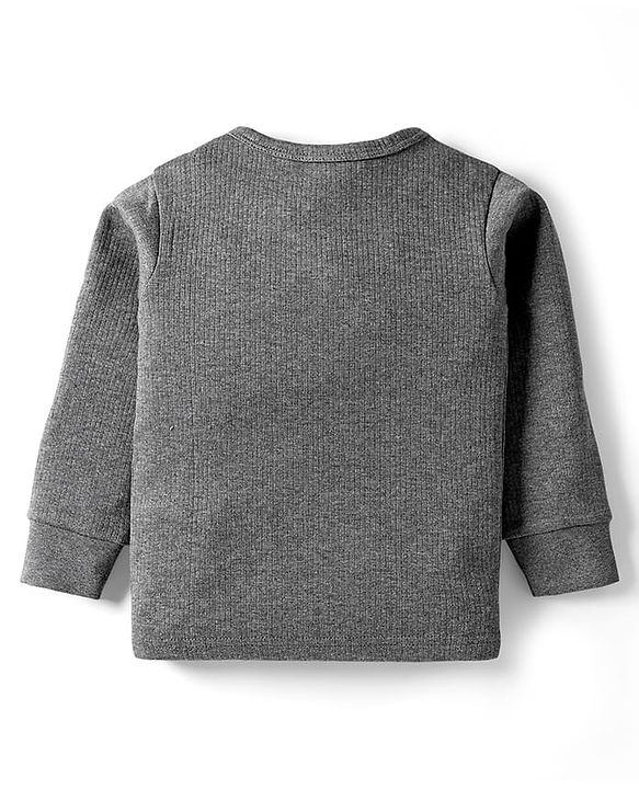 Babyhug Knit Full Sleeves Solid Color Thermal Vest & Pant Set - Grey