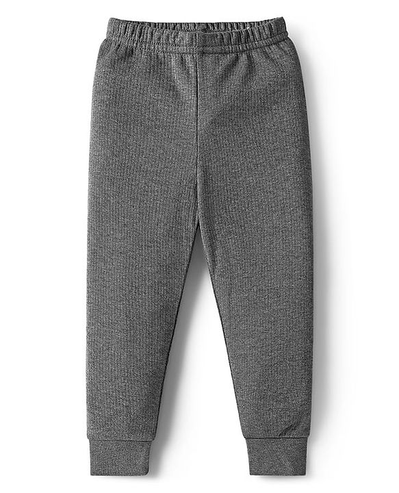Babyhug Knit Full Sleeves Solid Color Thermal Vest & Pant Set - Grey