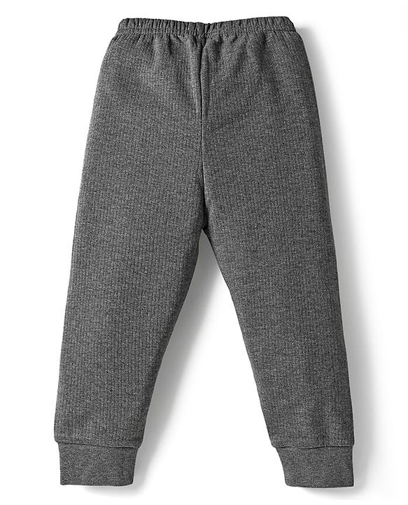 Babyhug Knit Full Sleeves Solid Color Thermal Vest & Pant Set - Grey