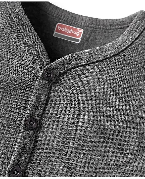 Babyhug Knit Full Sleeves Solid Color Thermal Vest & Pant Set - Grey