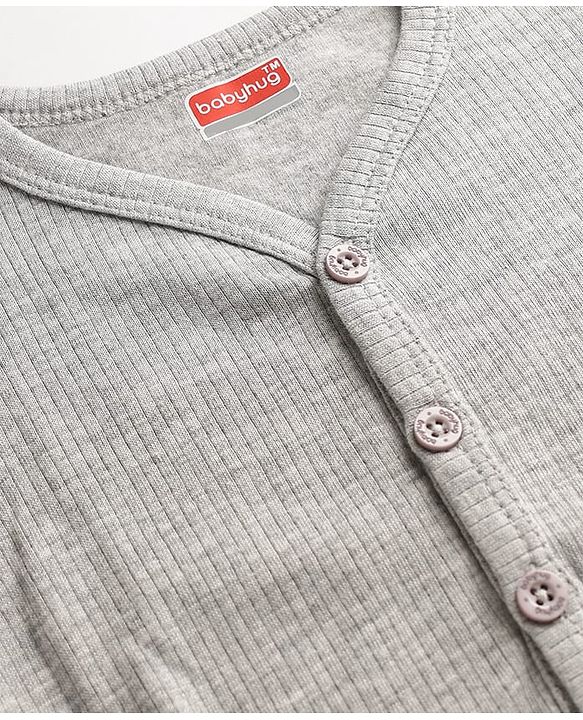 Babyhug Knit Full Sleeves Solid Front Open Thermal Set - Light Grey
