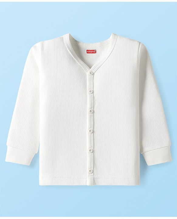 Babyhug Knit Full Sleeves Solid Color Thermal Vest & Pant Set - Off White