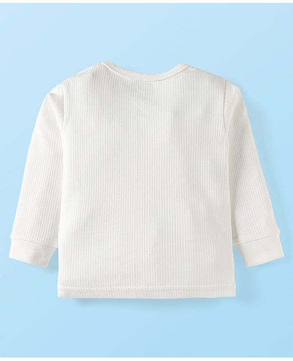 Babyhug Knit Full Sleeves Solid Color Thermal Vest & Pant Set - Off White