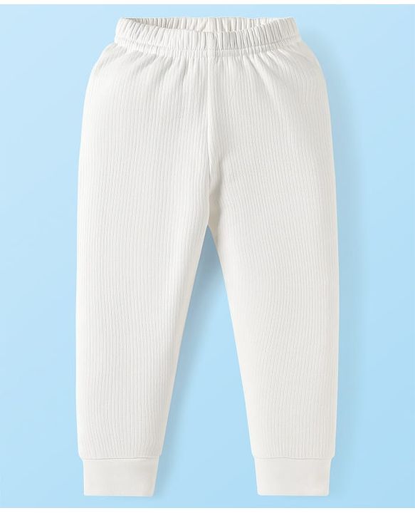 Babyhug Knit Full Sleeves Solid Color Thermal Vest & Pant Set - Off White