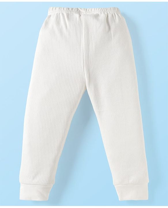 Babyhug Knit Full Sleeves Solid Color Thermal Vest & Pant Set - Off White
