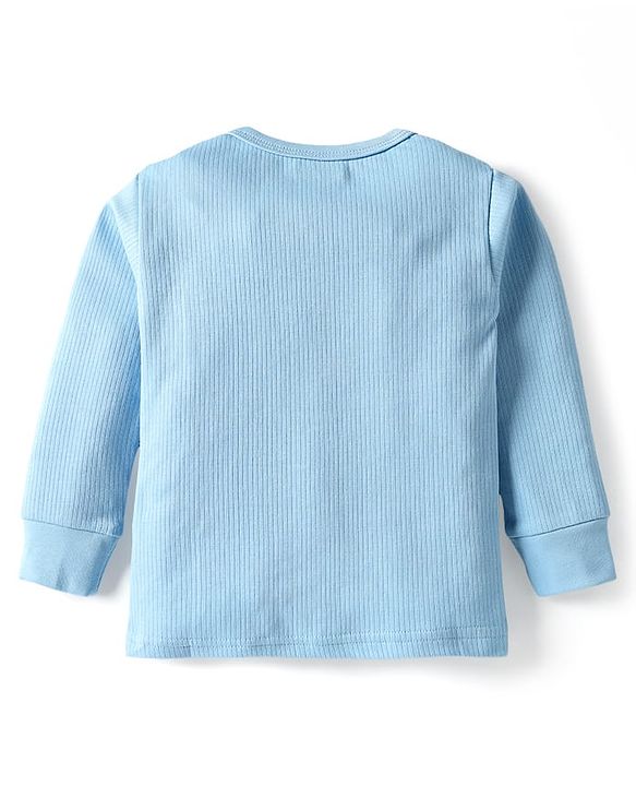 Babyhug Knit Full Sleeves Solid Color Thermal Vest & Pant Set - Light Blue