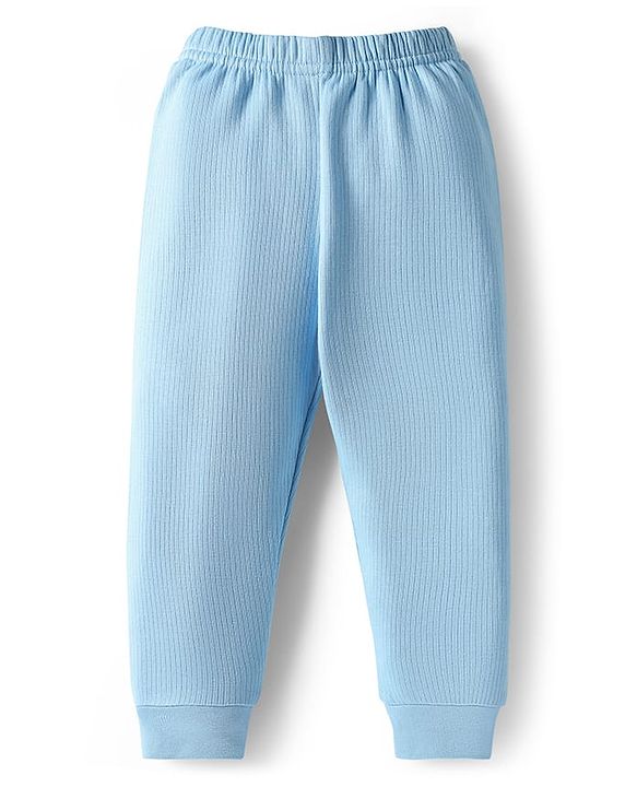 Babyhug Knit Full Sleeves Solid Color Thermal Vest & Pant Set - Light Blue