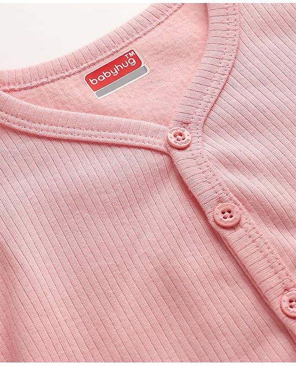 Babyhug Cotton Knit Full Sleeves Front Open Solid Coloured Thermal Wear Jhabla & Pant Set - Pink