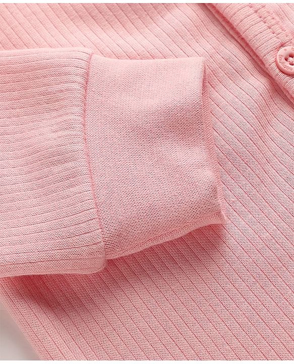 Babyhug Cotton Knit Full Sleeves Front Open Solid Coloured Thermal Wear Jhabla & Pant Set - Pink