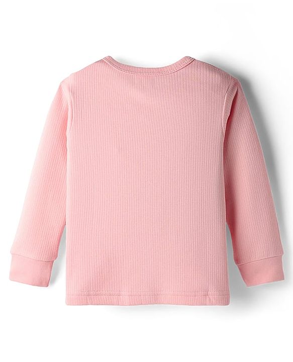 Babyhug Cotton Knit Full Sleeves Front Open Solid Coloured Thermal Wear Jhabla & Pant Set - Pink