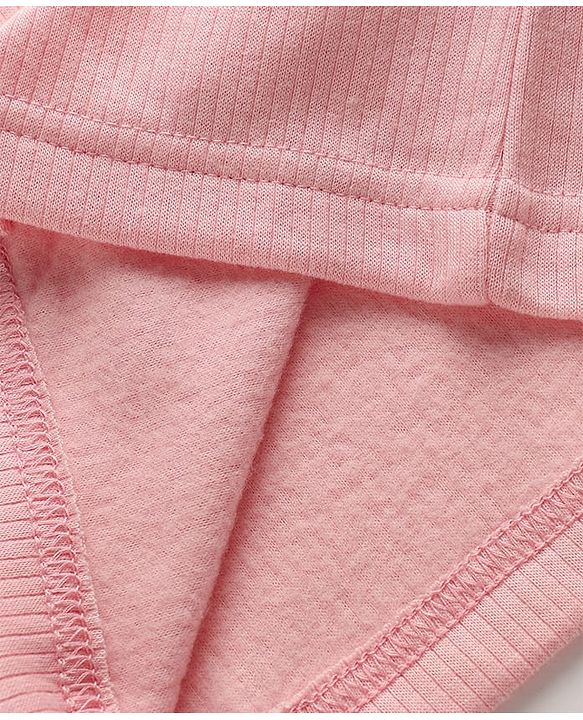 Babyhug Cotton Knit Full Sleeves Front Open Solid Coloured Thermal Wear Jhabla & Pant Set - Pink