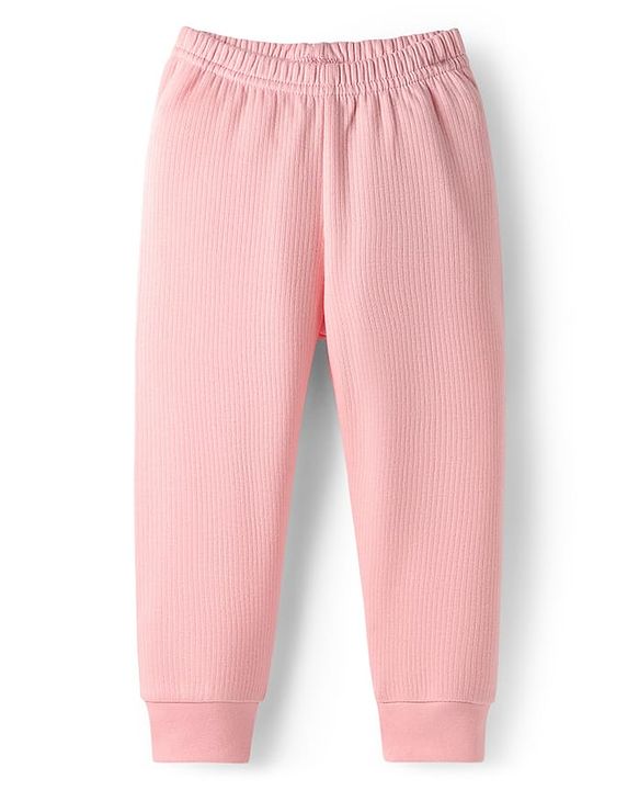 Babyhug Cotton Knit Full Sleeves Front Open Solid Coloured Thermal Wear Jhabla & Pant Set - Pink