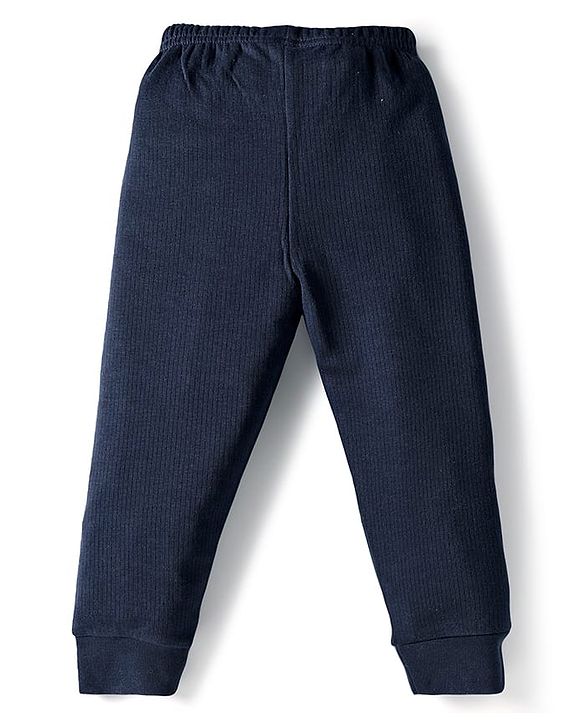 Babyhug Knit Full Sleeves Solid Color Thermal Vest & Pant Set - Navy Blue