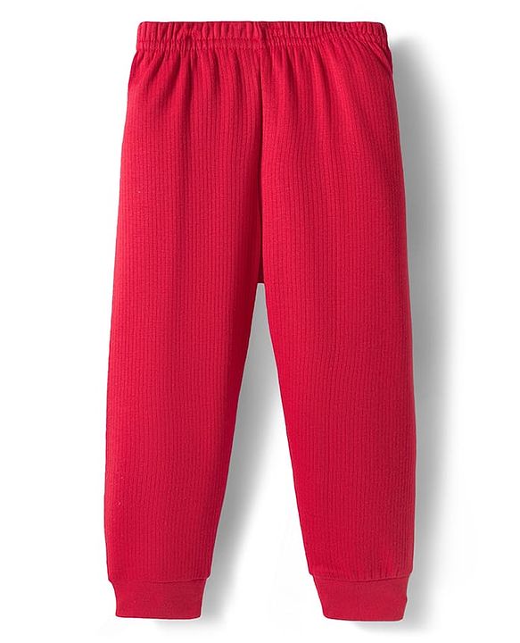 Babyhug Knit Full Sleeves Front Open Solid Thermal Vest & Pant Set - Red