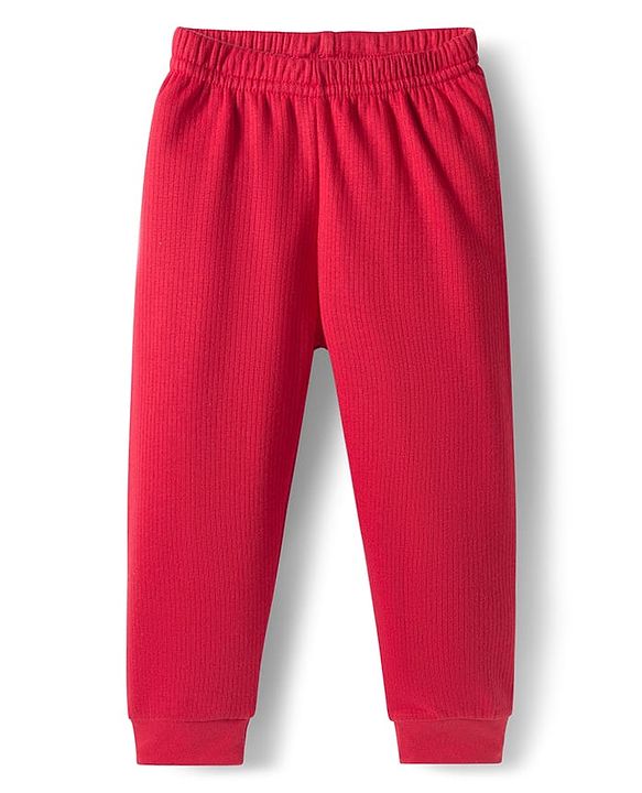 Babyhug Knit Full Sleeves Front Open Solid Thermal Vest & Pant Set - Red