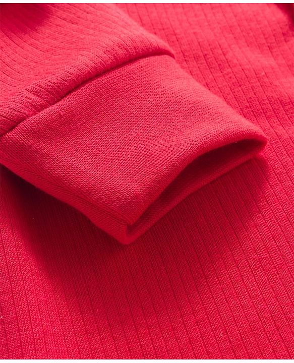 Babyhug Knit Full Sleeves Front Open Solid Thermal Vest & Pant Set - Red