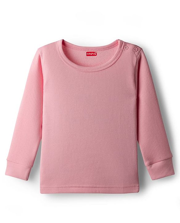 Babyhug Knit Full Sleeves Solid Pullover Thermal Vest - Pink