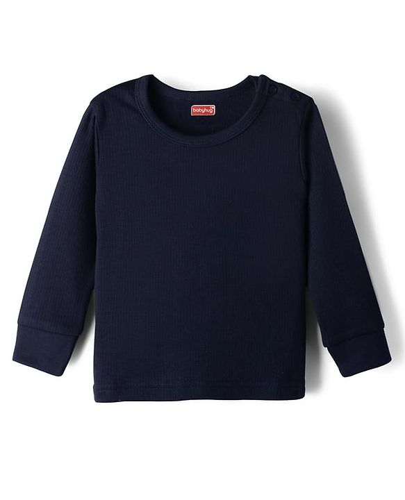 Babyhug Knit Full Sleeves Solid Pullover Thermal Vest - Navy Blue