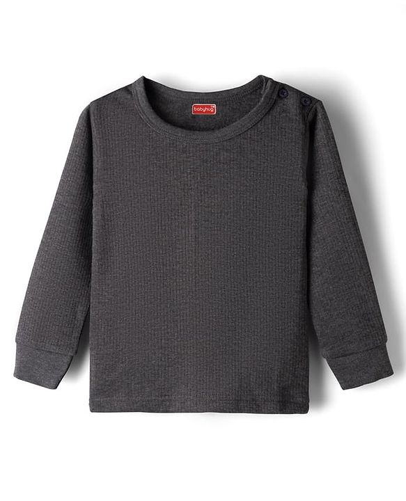 Babyhug Knit Full Sleeves Solid Pullover Thermal Vest - Grey
