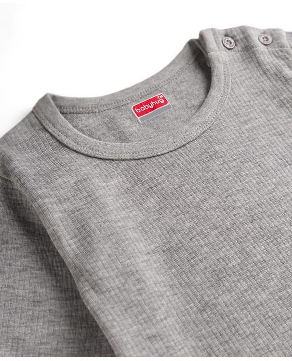 Babyhug Knit Full Sleeves Solid Pullover Thermal Vest - Light Grey