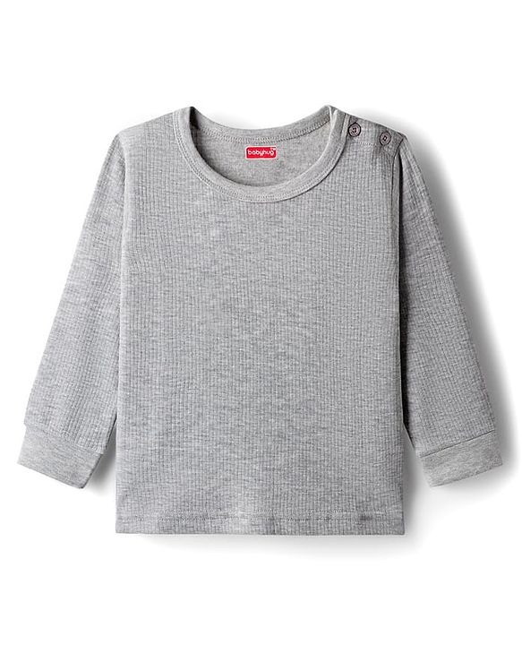Babyhug Knit Full Sleeves Solid Pullover Thermal Vest - Light Grey