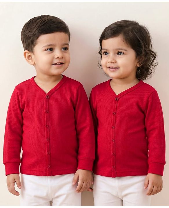 Babyhug Knit Full Sleeves Front Open Solid Color Thermal Inner Wear Vest - Red