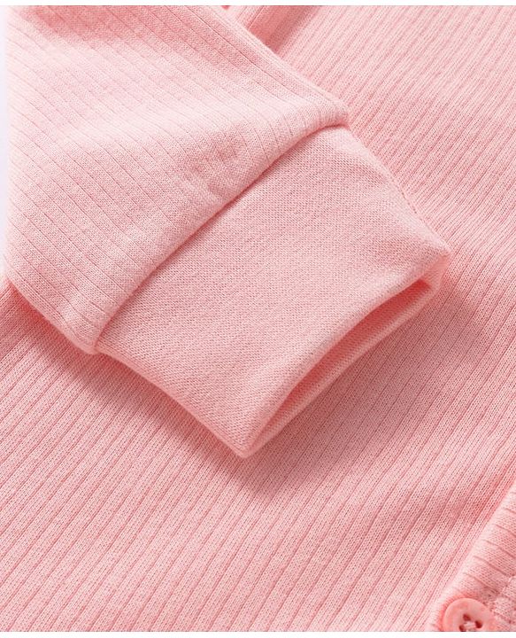 Babyhug Knit Full Sleeves Front Open Solid Color Thermal Inner Wear Vest - Pink