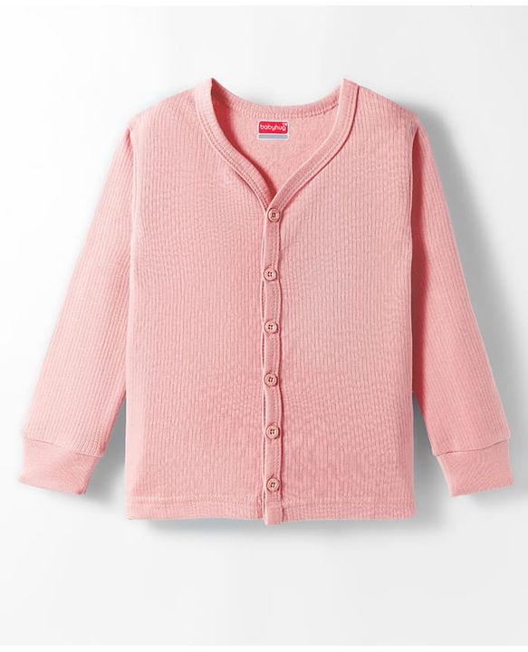 Babyhug Knit Full Sleeves Front Open Solid Color Thermal Inner Wear Vest - Pink