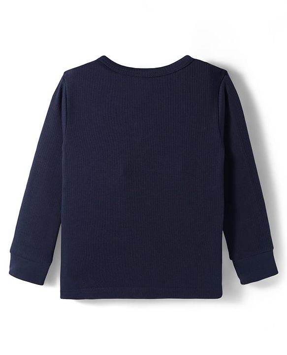 Babyhug Knit Full Sleeves Front Open Solid Color Thermal Inner Wear Vest - Navy Blue