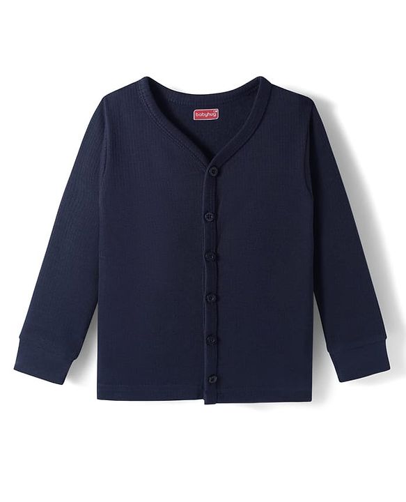 Babyhug Knit Full Sleeves Front Open Solid Color Thermal Inner Wear Vest - Navy Blue
