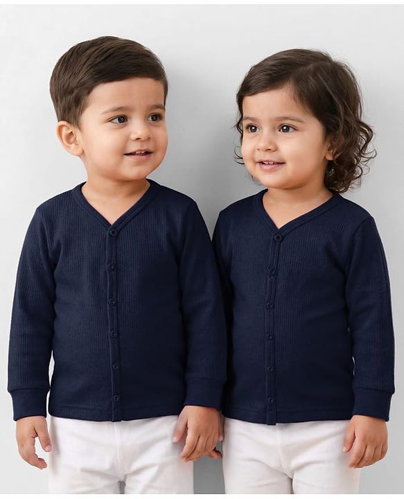 Babyhug Knit Full Sleeves Front Open Solid Color Thermal Inner Wear Vest - Navy Blue