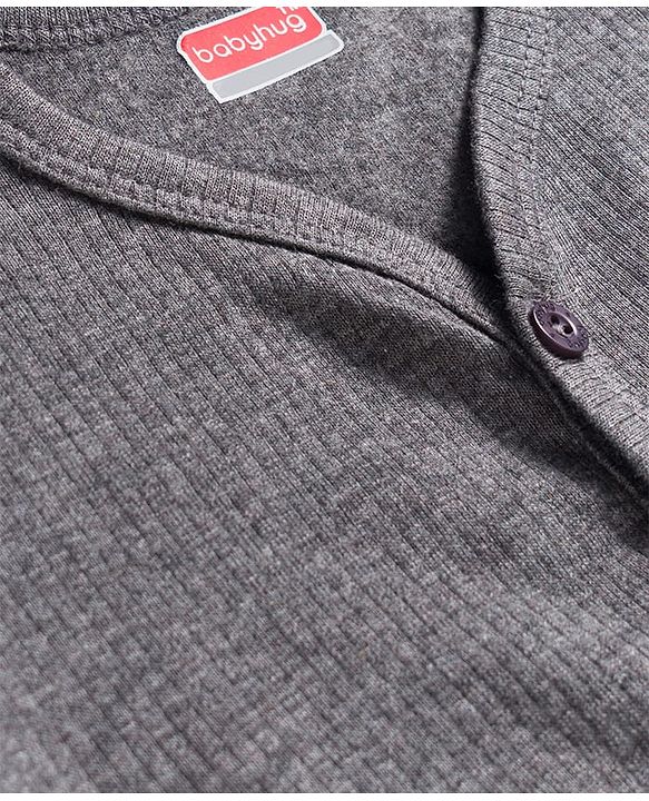 Babyhug Cotton Knit Full Sleeves Front Open Solid Colour Thermal Vest - Grey