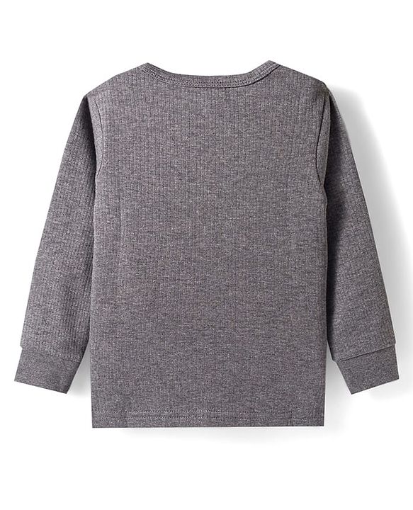 Babyhug Cotton Knit Full Sleeves Front Open Solid Colour Thermal Vest - Grey