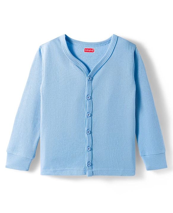 Babyhug Knit Full Sleeves Front Open Solid Color Thermal Inner Wear Vest - Light Blue
