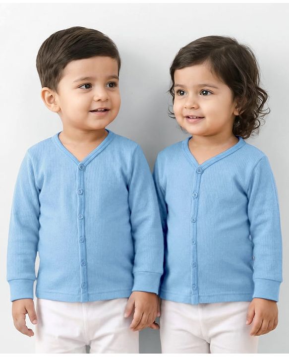 Babyhug Knit Full Sleeves Front Open Solid Color Thermal Inner Wear Vest - Light Blue