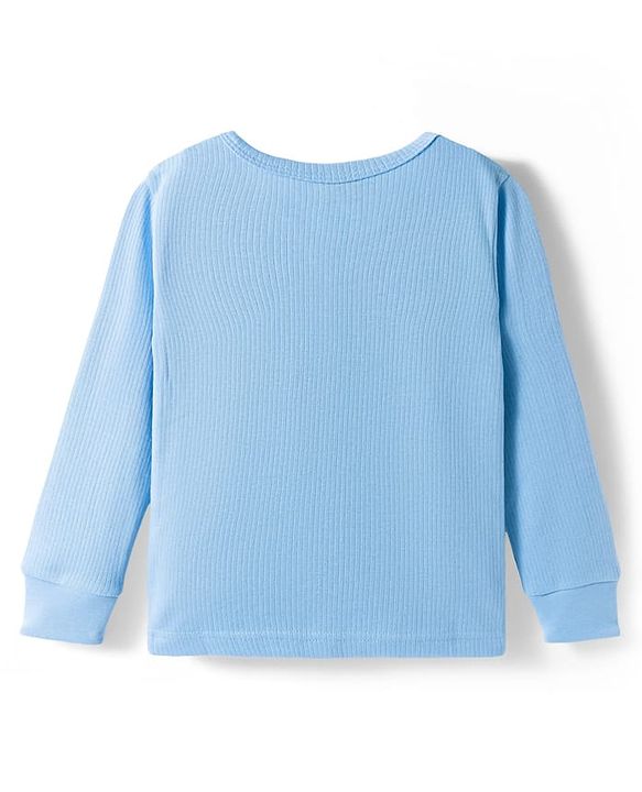 Babyhug Knit Full Sleeves Front Open Solid Color Thermal Inner Wear Vest - Light Blue