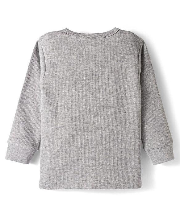 Babyhug Cotton Knit Full Sleeves Front Open Thermal Vests With Stripes - Light Grey
