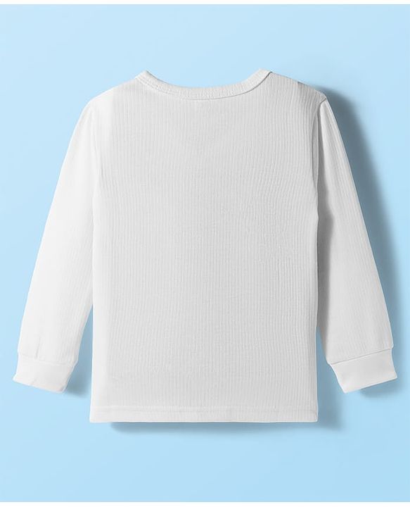 Babyhug Knit Full Sleeves Front Open Solid Color Thermal Inner Wear Vest - Offwhite
