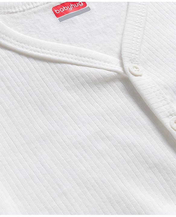 Babyhug Knit Full Sleeves Front Open Solid Color Thermal Inner Wear Vest - Offwhite