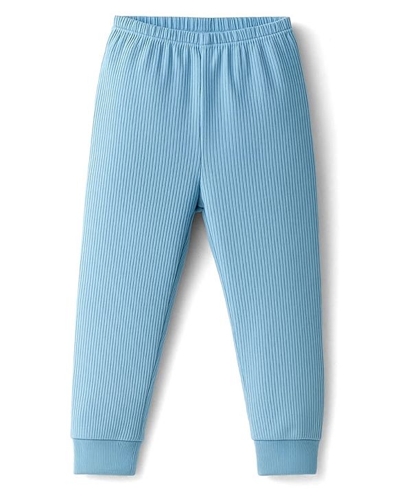 Babyhug Knit Full Length Solid Thermal Pant - Light Blue