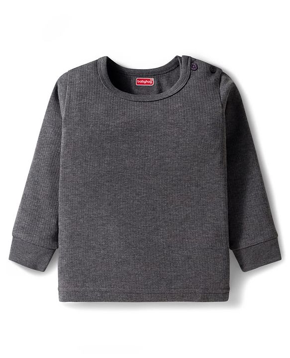 Babyhug Knit Full Sleeves Solid Thermal Set with Vest - Dark Grey
