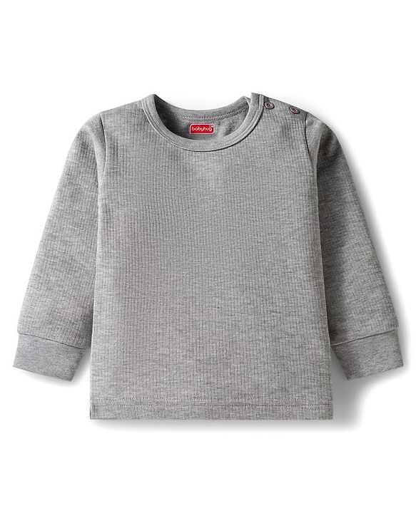 Babyhug Knit Full Sleeves Solid Thermal Set with Vest - Light Grey