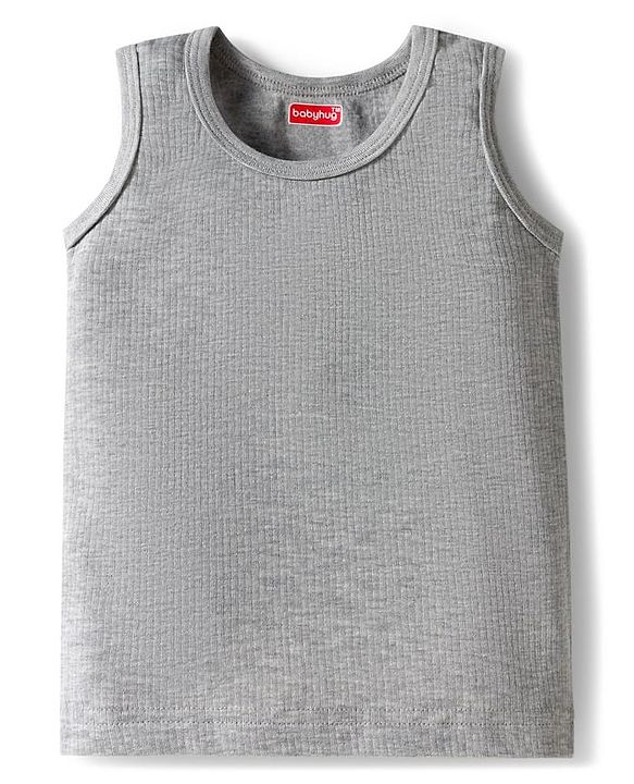 Babyhug Knit Full Sleeves Solid Thermal Set with Vest - Light Grey
