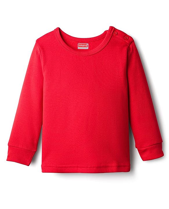Babyhug Knit Full Sleeves Solid Thermal Vest & Pant Set - Red