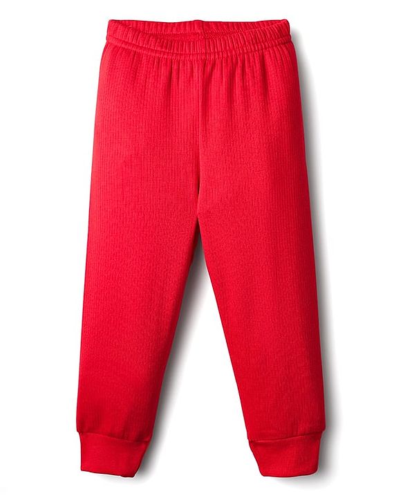 Babyhug Knit Full Sleeves Solid Thermal Vest & Pant Set - Red
