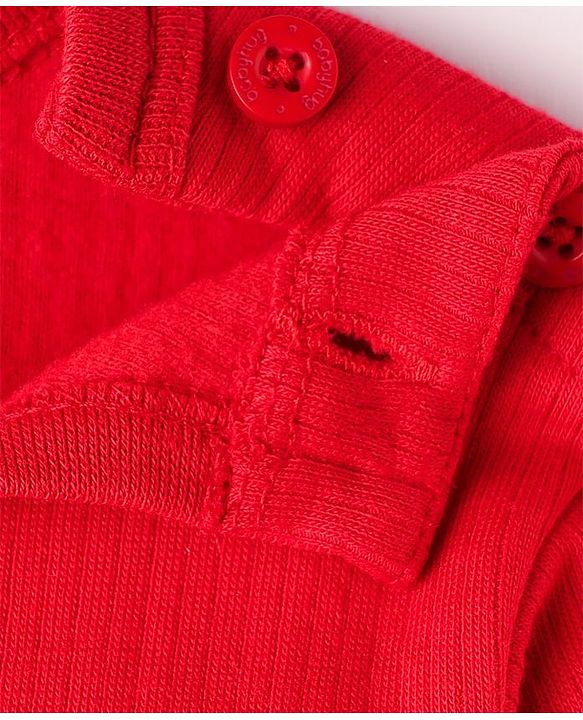 Babyhug Knit Full Sleeves Solid Thermal Vest & Pant Set - Red