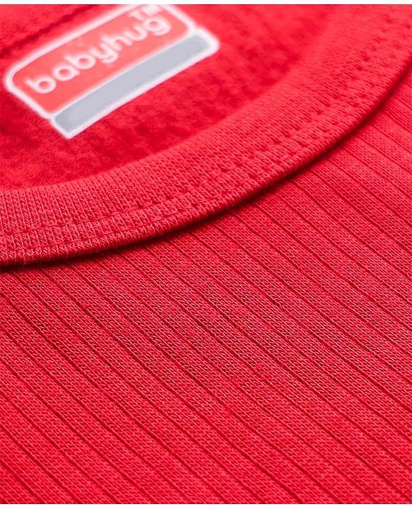 Babyhug Knit Full Sleeves Solid Thermal Vest & Pant Set - Red