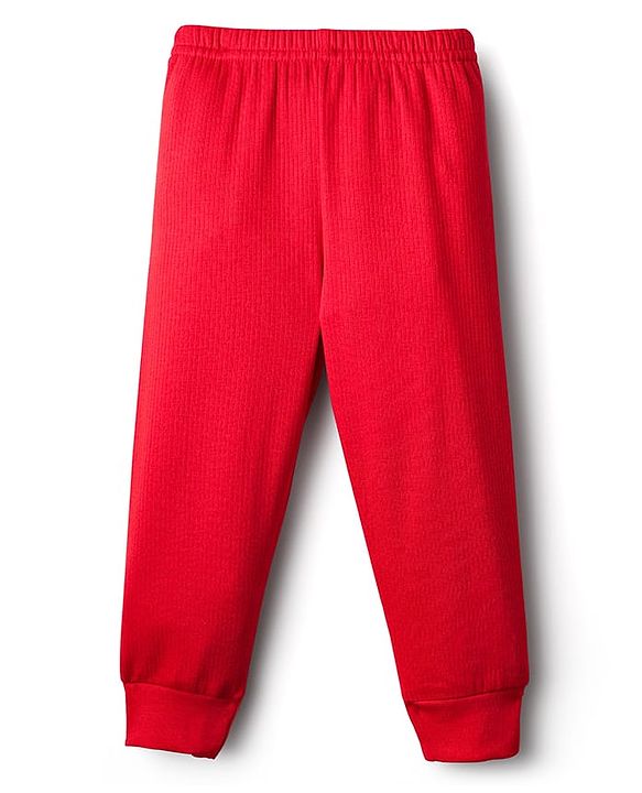 Babyhug Knit Full Sleeves Solid Thermal Vest & Pant Set - Red