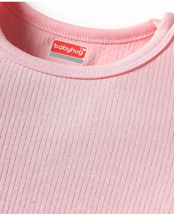 Babyhug Knit Full Sleeves Solid Pullover Thermal Set with Vest - Pink